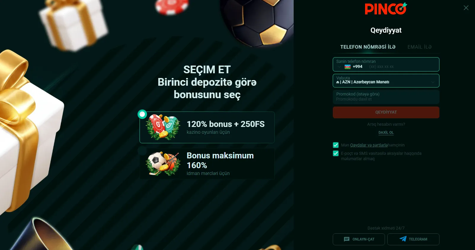 Pinco Casino Giriş üçün qeydiyyat - addım-addım təlimat Pinco Casino Giriş üçün qeydiyyat