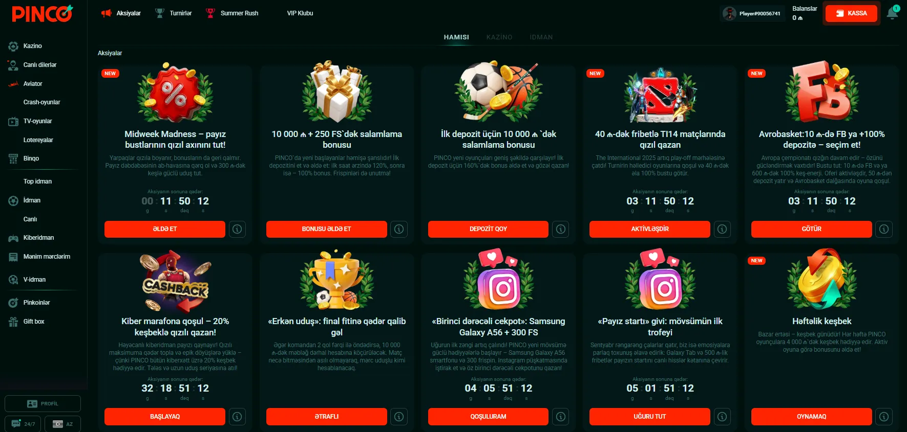 Mövcud oyunçular üçün Pinco Casino Promo Code - cari bonuslar və təkliflər Mövcud oyunçular üçün Pinco Casino Promo Code